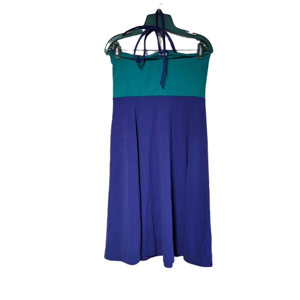 Prana Halter Dress Color Block Striated Skirt Large Blue‎ Green